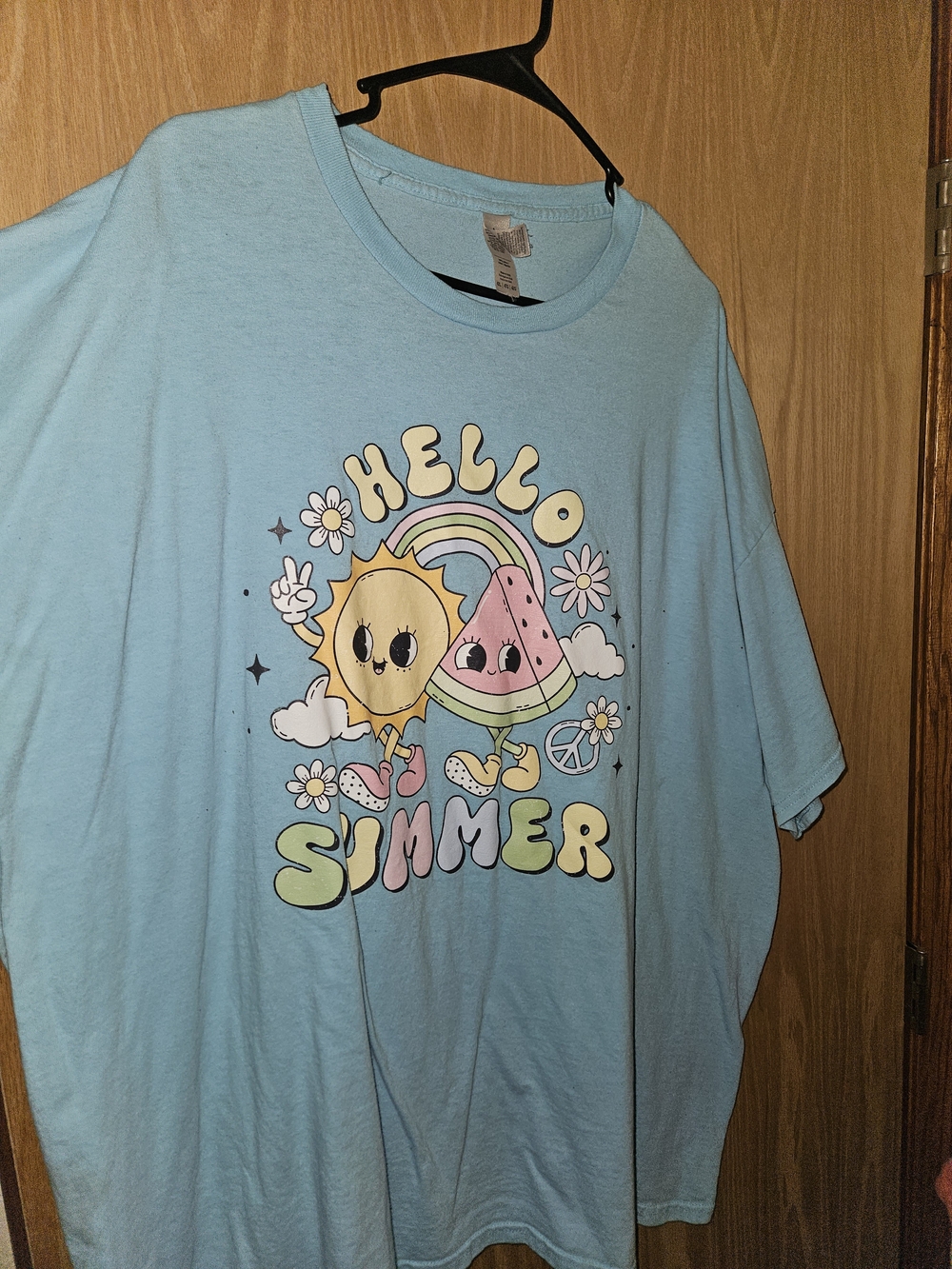 Hello Summer Graphic Tee - Light Blue Shirt